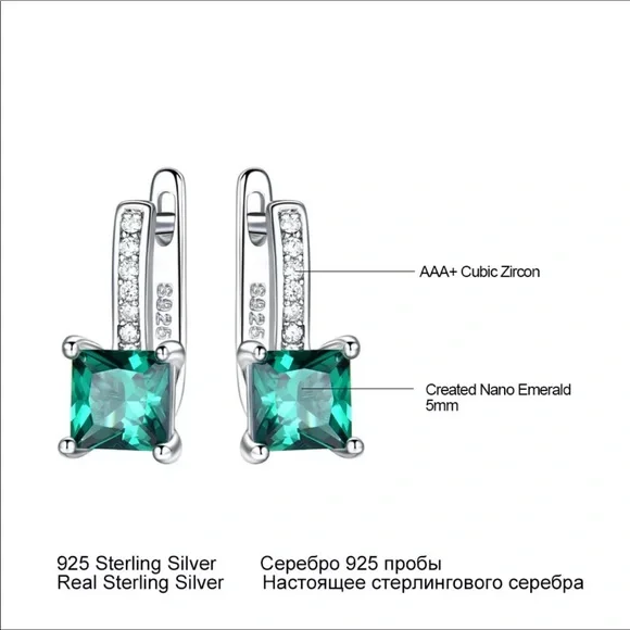 🌟 Emerald Sterling Silver Earring - Picture 2 of 6